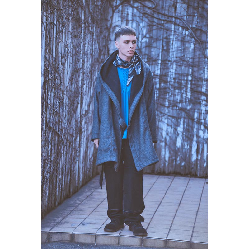 HOODED TIELOCKEN COAT -NATURAL×BLACK-