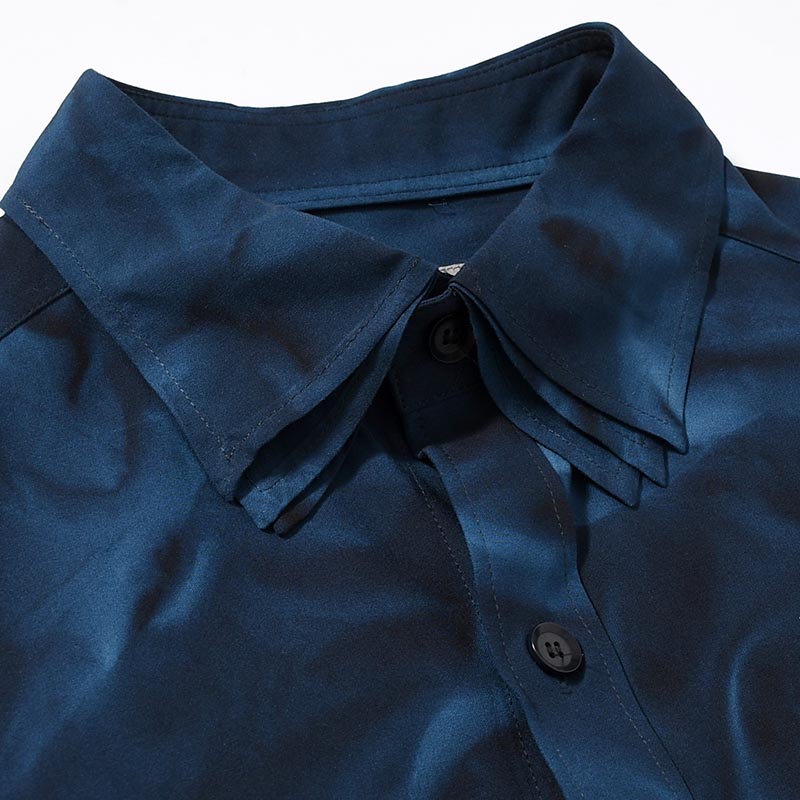 PLACKET TAB TRIPLE COLLAR BLOUSE -NAVY-