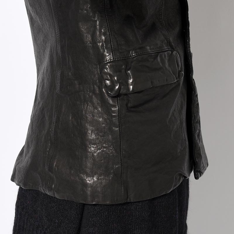 LEATHER W JACKET -BLACK-