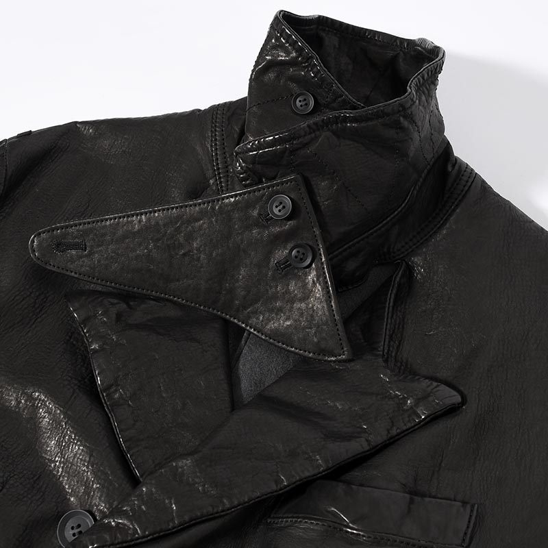 LEATHER W JACKET -BLACK-