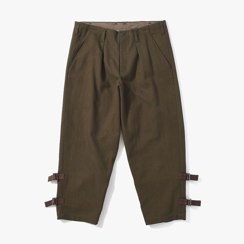 KHAKI C/W SERGE HEM BELT PANTS -KHAKI-