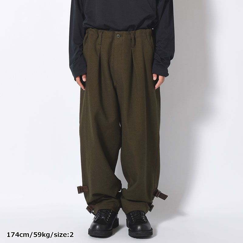 KHAKI C/W SERGE HEM BELT PANTS -KHAKI-