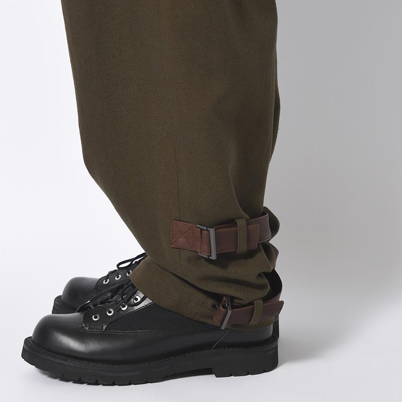 KHAKI C/W SERGE HEM BELT PANTS -KHAKI-