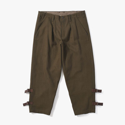 KHAKI C/W SERGE HEM BELT PANTS -KHAKI-