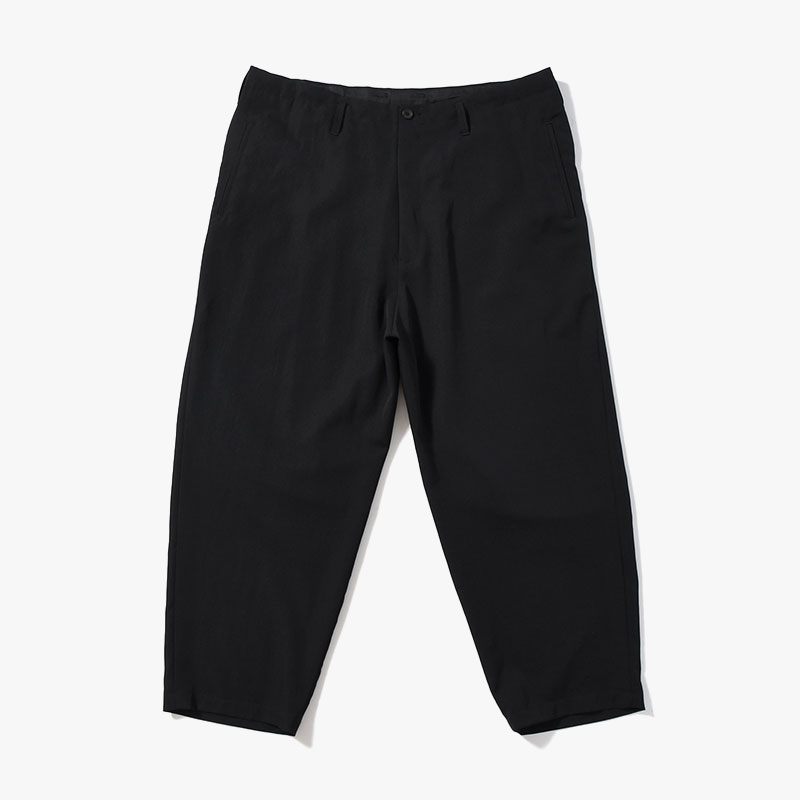 WOOL GABARDINE SIDE TUCK PANTS -BLACK-