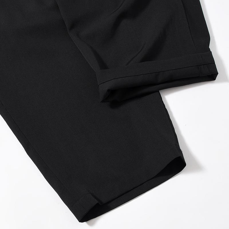 WOOL GABARDINE SIDE TUCK PANTS -BLACK-