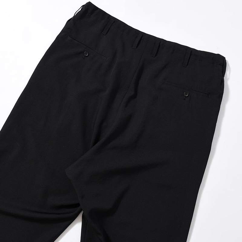 WOOL GABARDINE SIDE TUCK PANTS -BLACK-