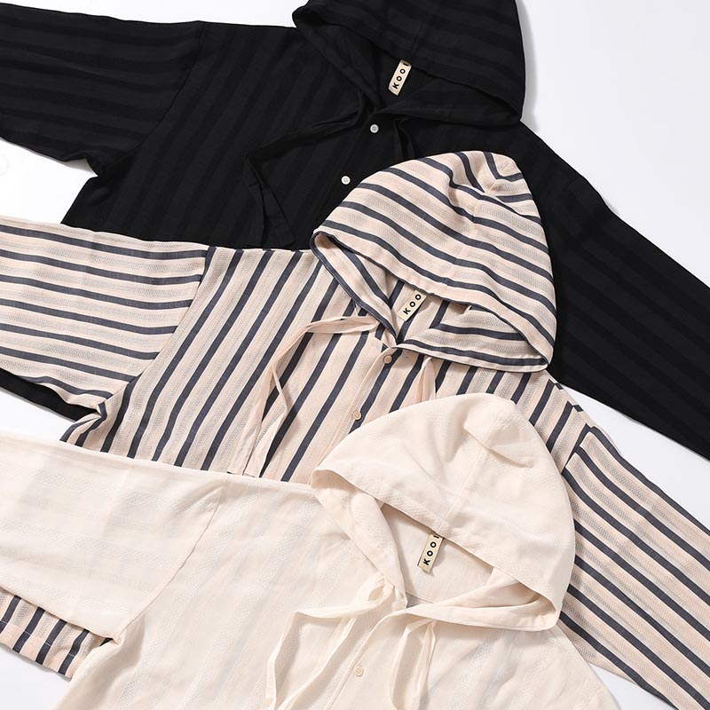 STRIPE LENO CLOTH HOODIE SHIRT -3.COLOR-