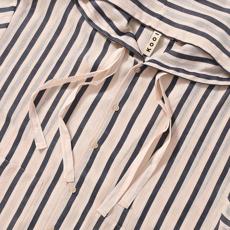 STRIPE LENO CLOTH HOODIE SHIRT -3.COLOR-