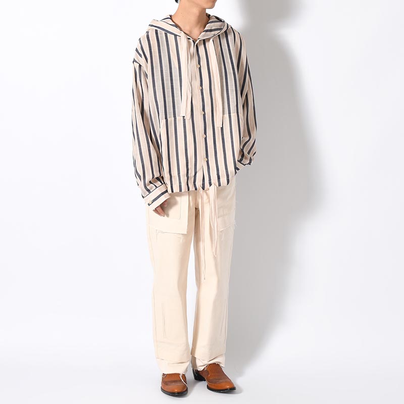 STRIPE LENO CLOTH HOODIE SHIRT -3.COLOR-