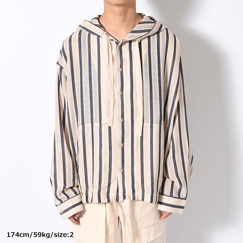 STRIPE LENO CLOTH HOODIE SHIRT -3.COLOR-