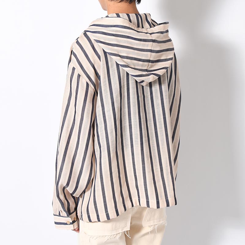 STRIPE LENO CLOTH HOODIE SHIRT -3.COLOR-