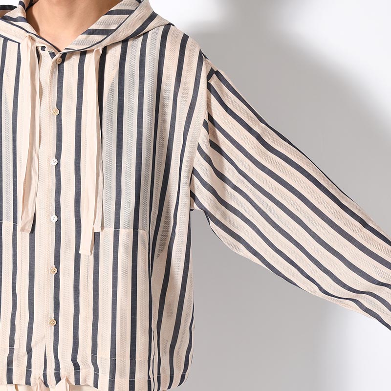 STRIPE LENO CLOTH HOODIE SHIRT -3.COLOR-