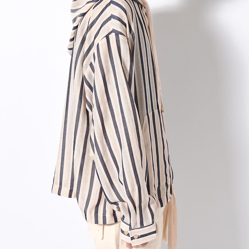 STRIPE LENO CLOTH HOODIE SHIRT -3.COLOR-