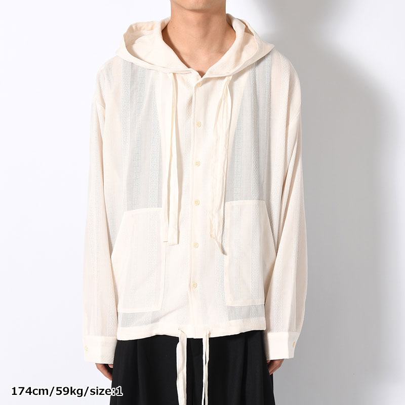 STRIPE LENO CLOTH HOODIE SHIRT -3.COLOR-