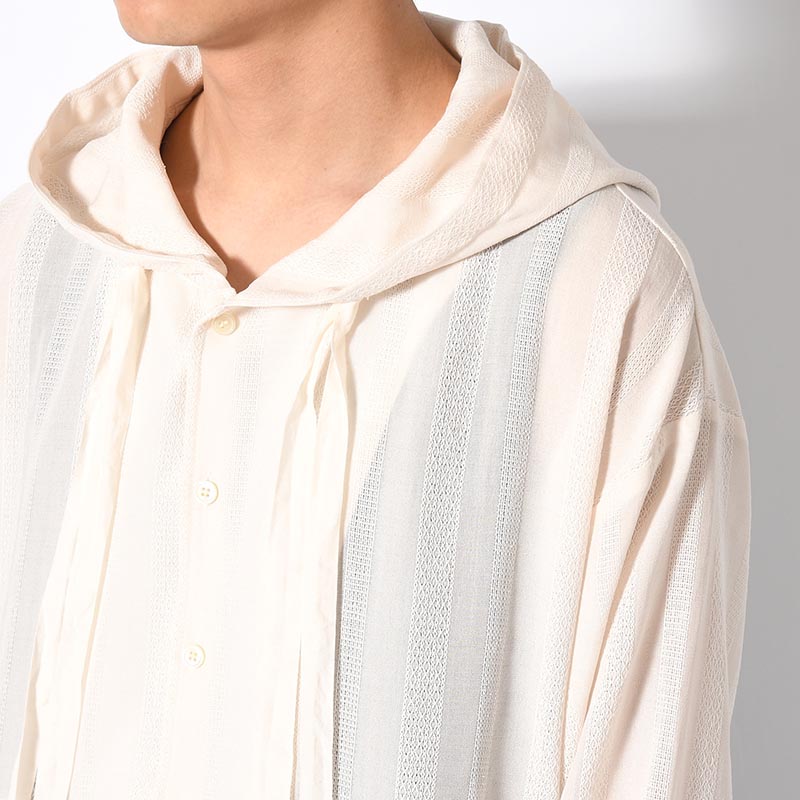 STRIPE LENO CLOTH HOODIE SHIRT -3.COLOR-