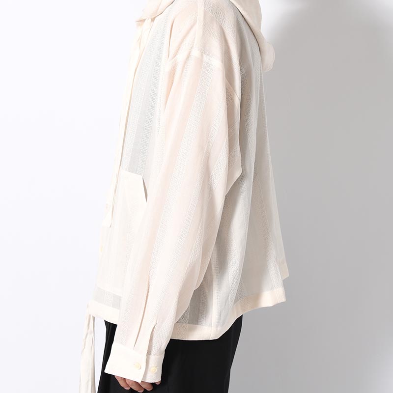 STRIPE LENO CLOTH HOODIE SHIRT -3.COLOR-