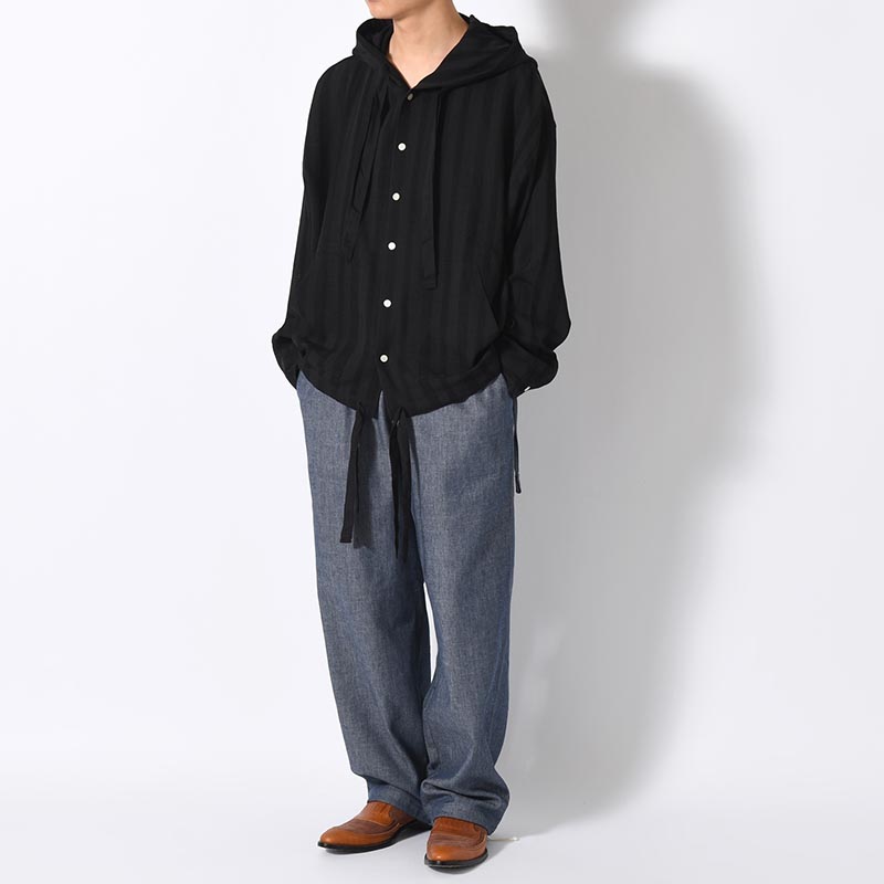 STRIPE LENO CLOTH HOODIE SHIRT -3.COLOR-