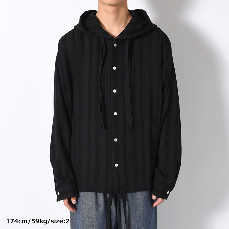 STRIPE LENO CLOTH HOODIE SHIRT -3.COLOR-