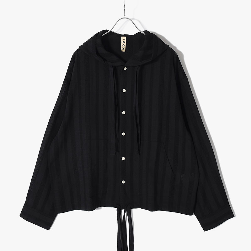 STRIPE LENO CLOTH HOODIE SHIRT -3.COLOR-(BLACK)