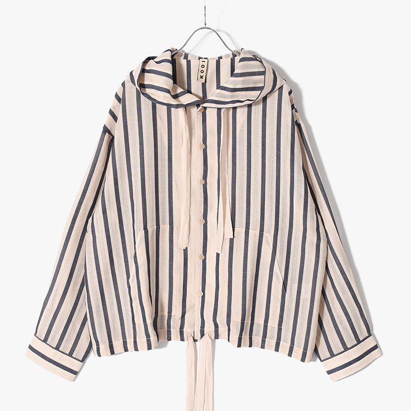 STRIPE LENO CLOTH HOODIE SHIRT -3.COLOR-(STRIPE)