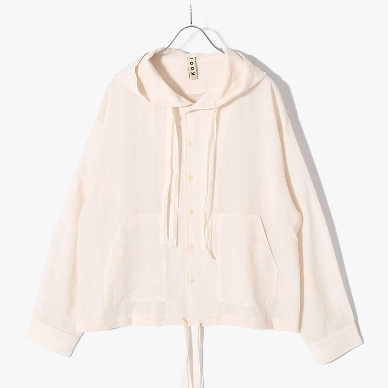 STRIPE LENO CLOTH HOODIE SHIRT -3.COLOR-(WHITE)