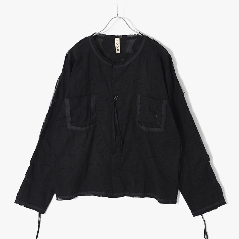 CUT JACQUARD NOCOLLAR SHIRT -3.COLOR-(BLACK)