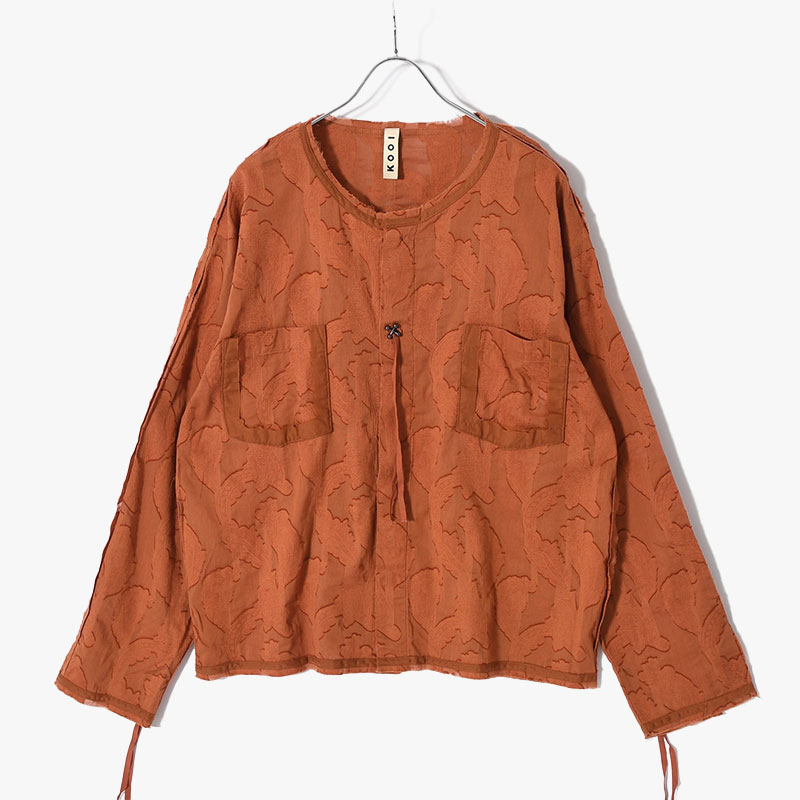 CUT JACQUARD NOCOLLAR SHIRT -3.COLOR-(ORANGE)