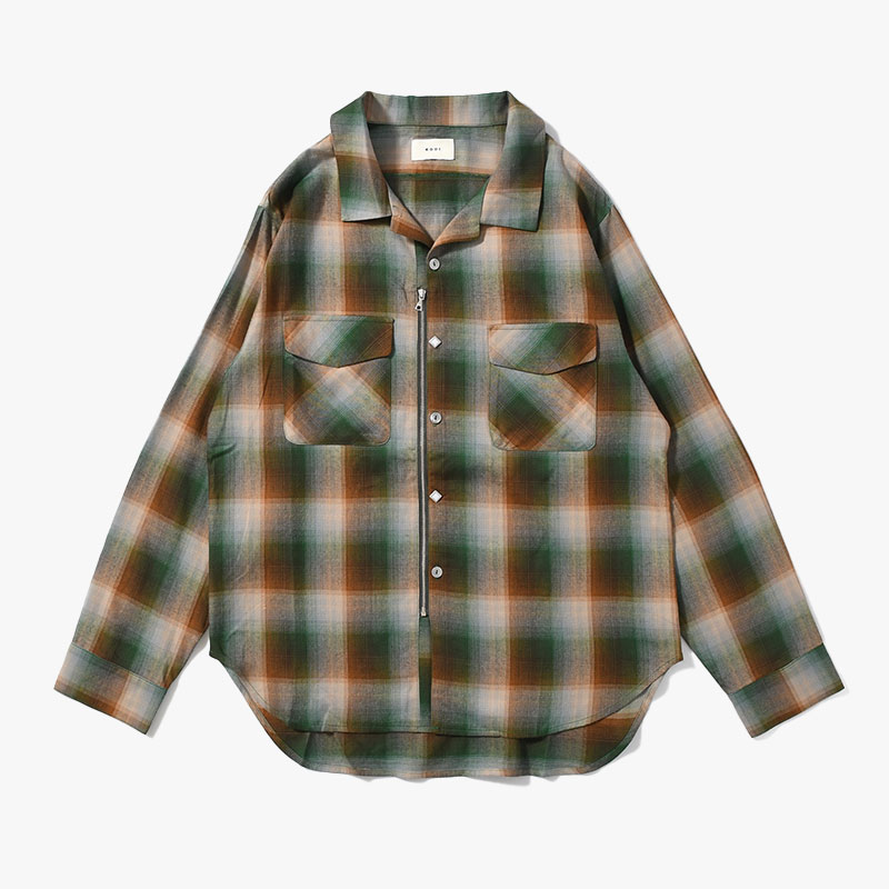 MIX BUTTON ZIP SHIRT -3.COLOR-(GREEN)