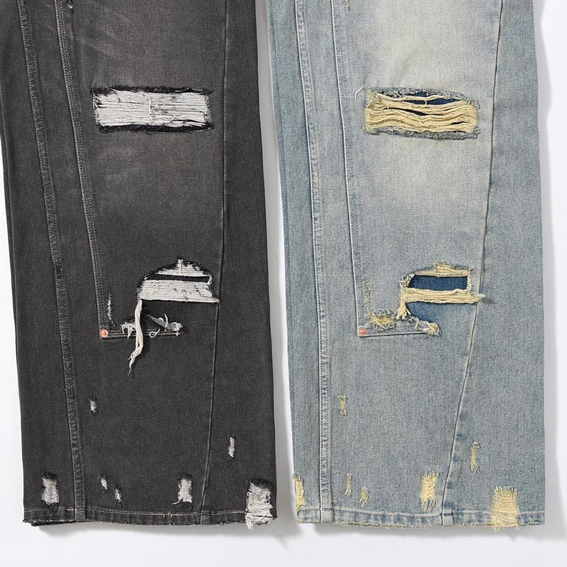 DOUBLE KNEE WIDE DENIM PANTS -2.COLOR-