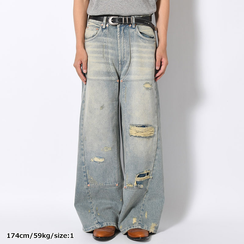 DOUBLE KNEE WIDE DENIM PANTS -2.COLOR-