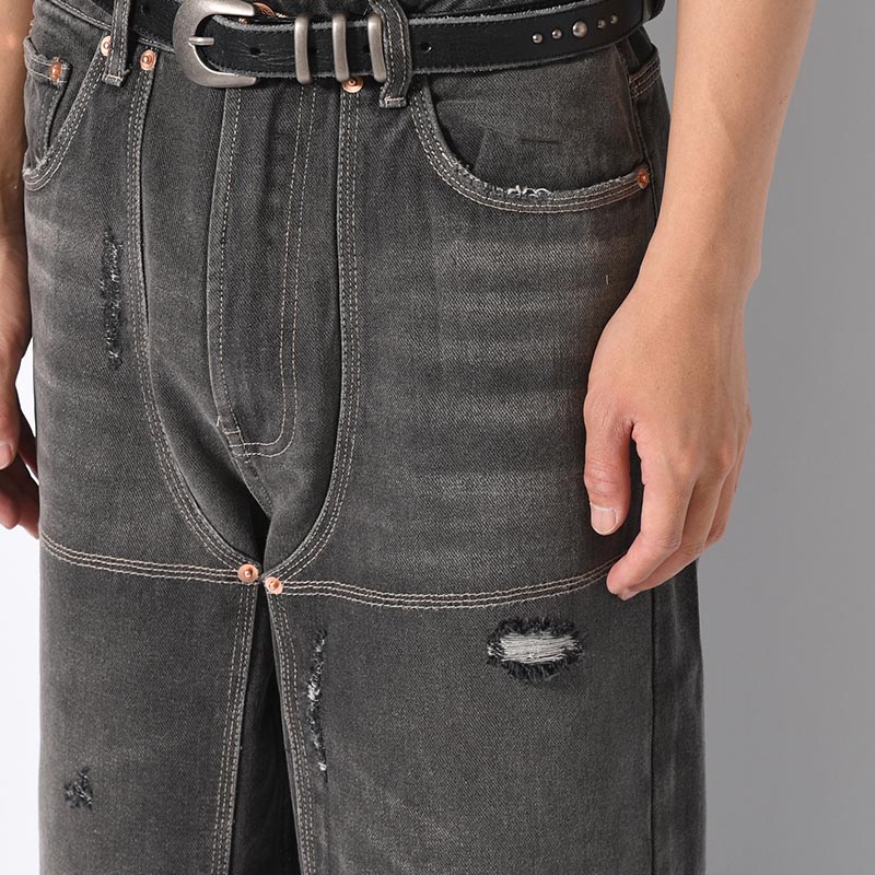 DOUBLE KNEE WIDE DENIM PANTS -2.COLOR-