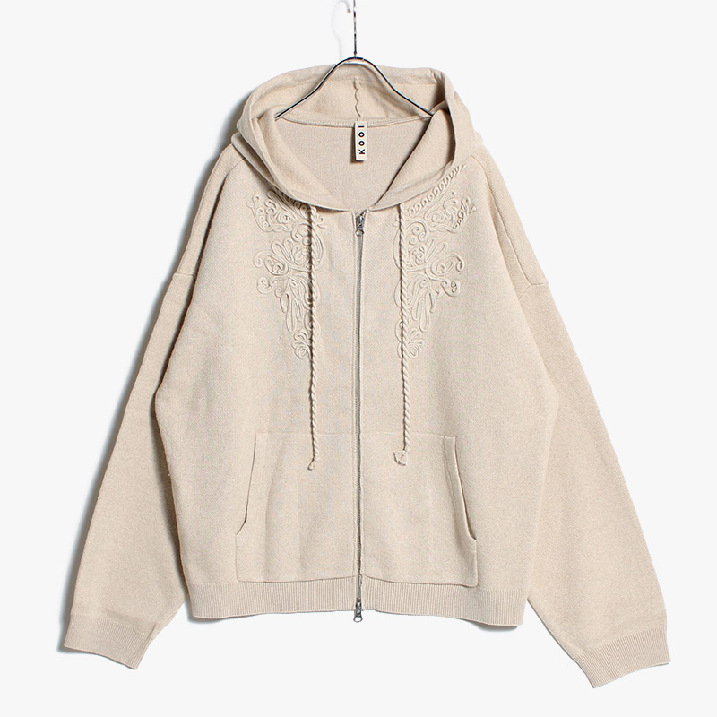 DECORATIVE KNIT HOODIE -3.COLOR-(OFF WHITE)