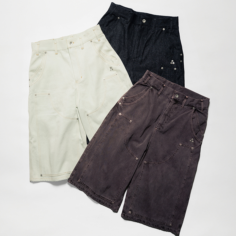 DOUBLE KNEE WIDE DENIM SHORTS -3.COLOR-