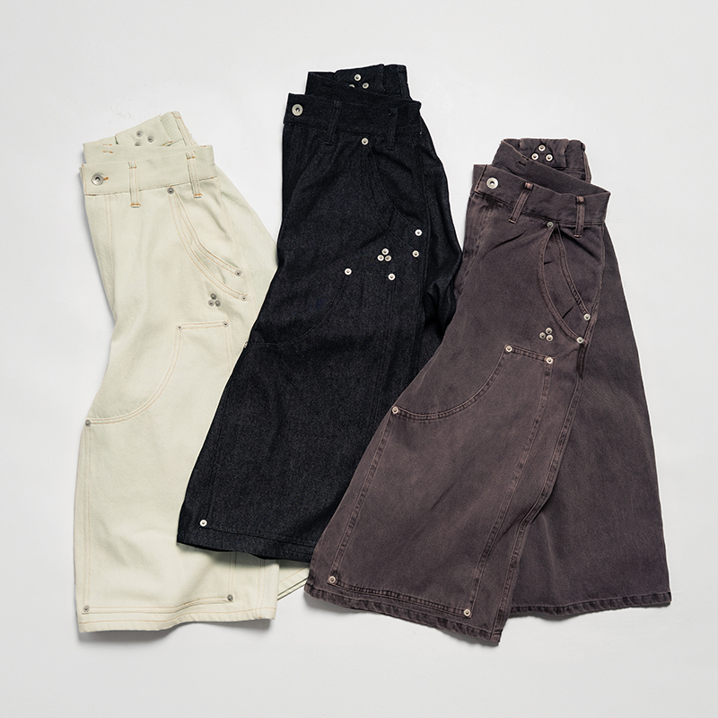 DOUBLE KNEE WIDE DENIM SHORTS -3.COLOR-