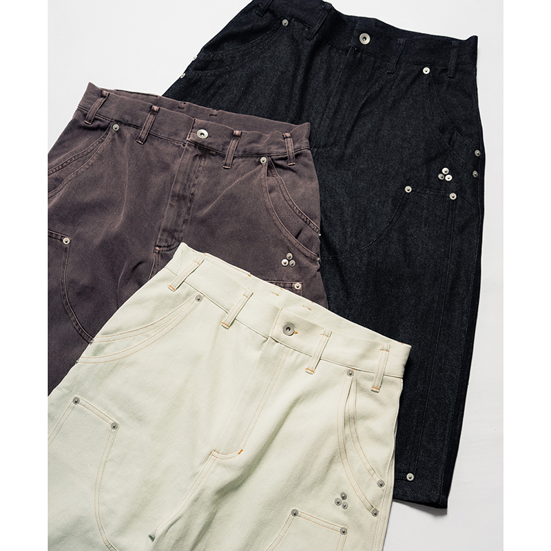 DOUBLE KNEE WIDE DENIM SHORTS -3.COLOR-