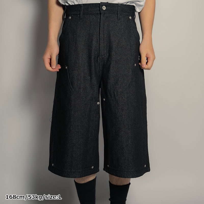 DOUBLE KNEE WIDE DENIM SHORTS -3.COLOR-