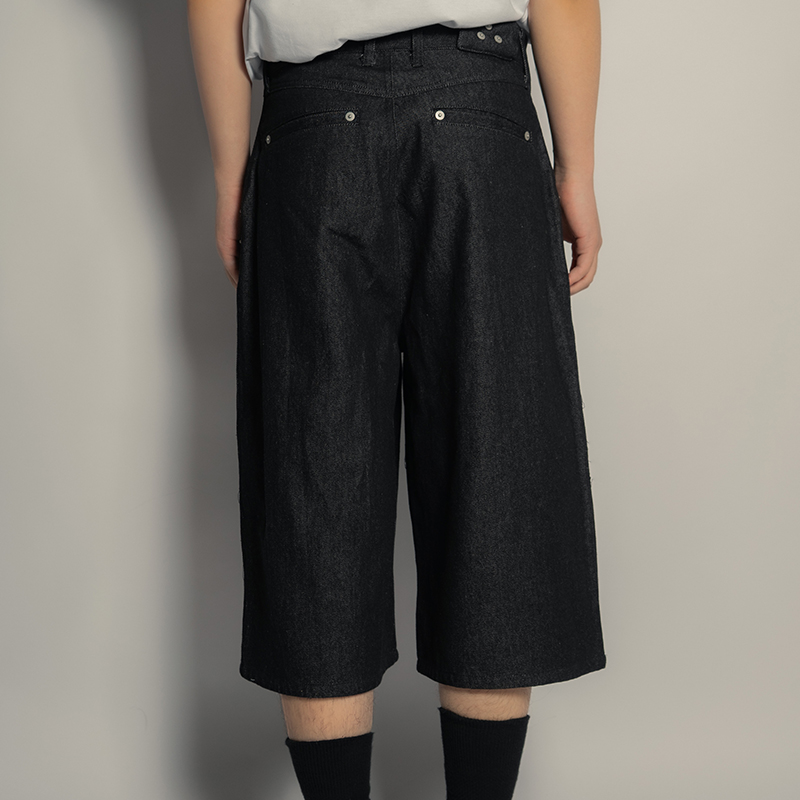 DOUBLE KNEE WIDE DENIM SHORTS -3.COLOR-