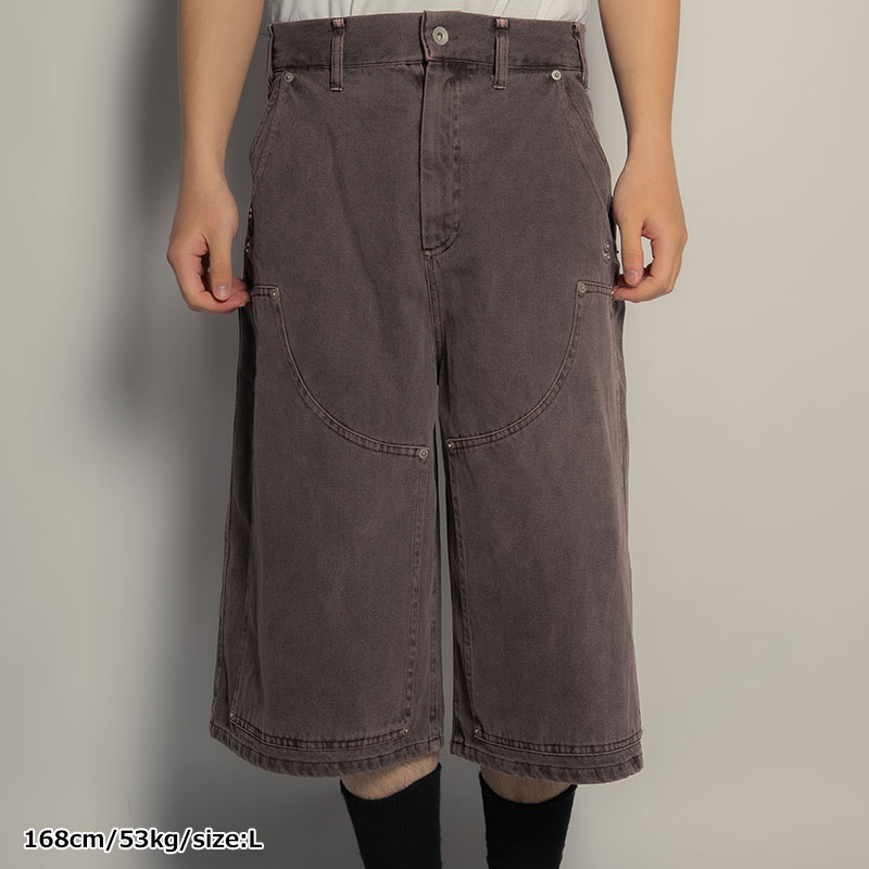 DOUBLE KNEE WIDE DENIM SHORTS -3.COLOR-