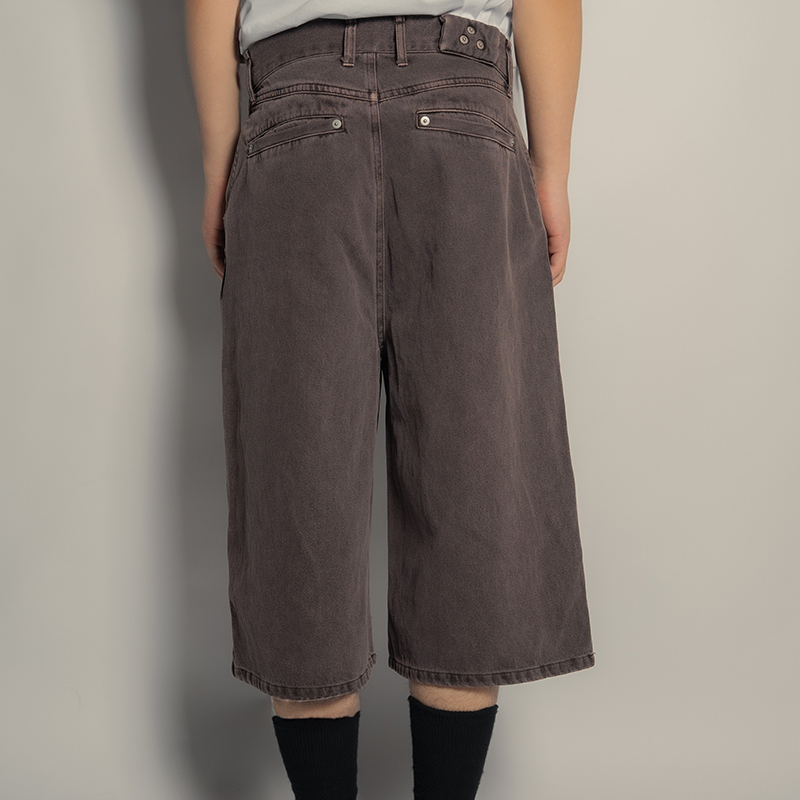 DOUBLE KNEE WIDE DENIM SHORTS -3.COLOR-