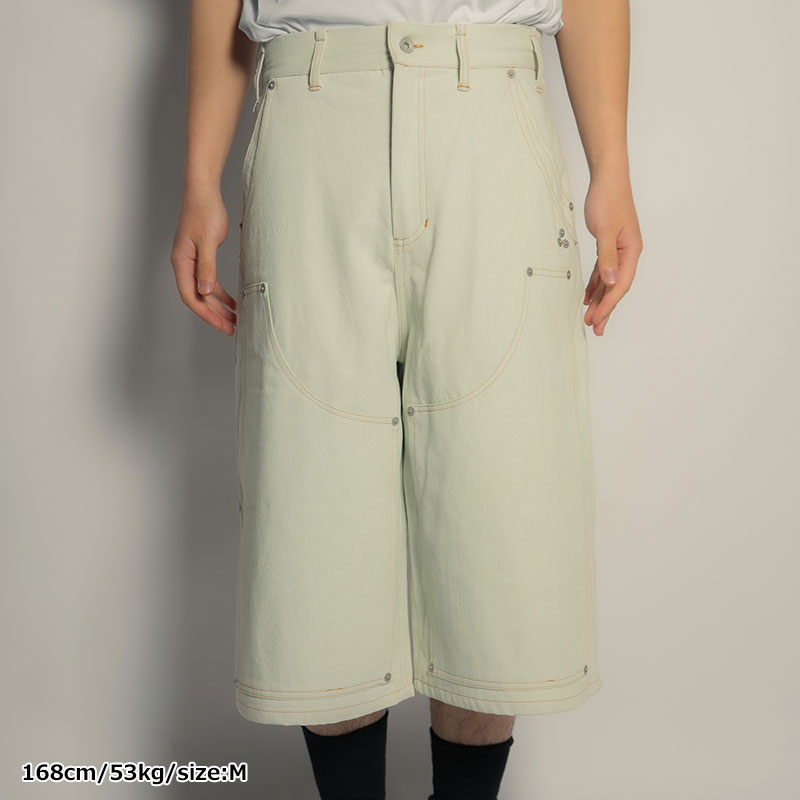 DOUBLE KNEE WIDE DENIM SHORTS -3.COLOR-