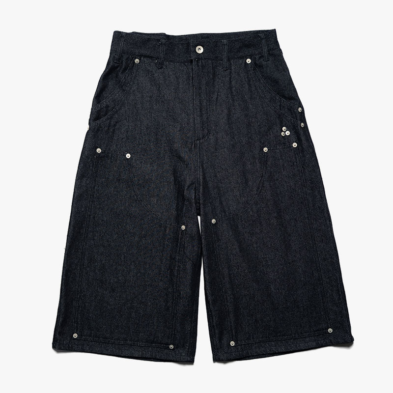 DOUBLE KNEE WIDE DENIM SHORTS -3.COLOR-(BLACK)