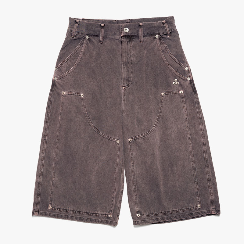 DOUBLE KNEE WIDE DENIM SHORTS -3.COLOR-(PURPLE)