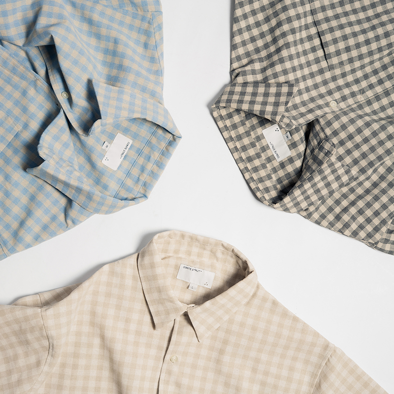 LINEN BLEND GINGHAM S/S SHIRTS -3.COLOR-