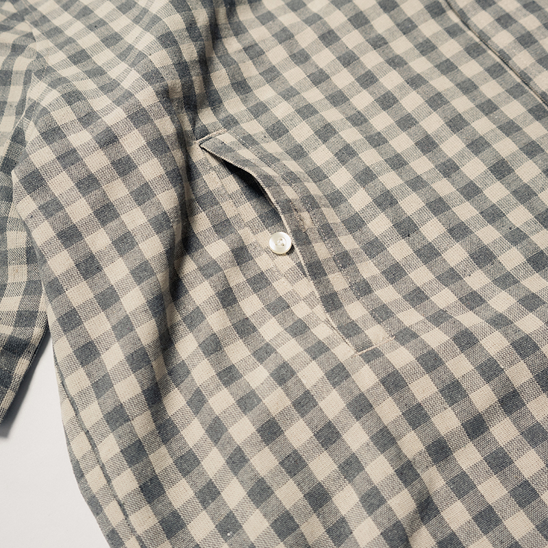 LINEN BLEND GINGHAM S/S SHIRTS -3.COLOR-