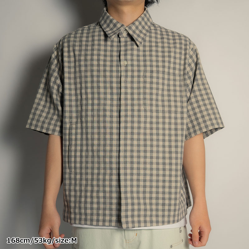 LINEN BLEND GINGHAM S/S SHIRTS -3.COLOR-