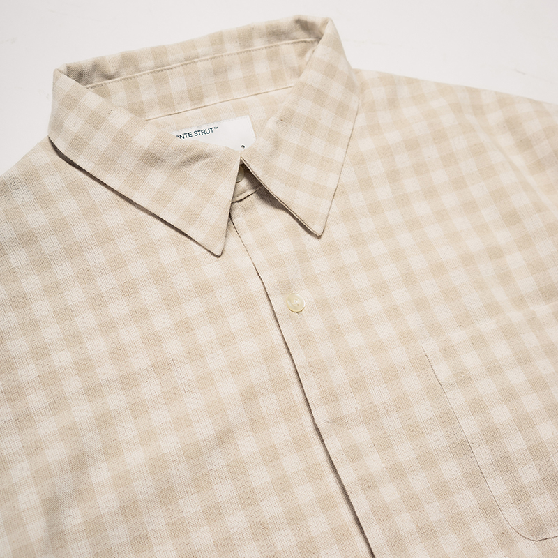 LINEN BLEND GINGHAM S/S SHIRTS -3.COLOR-