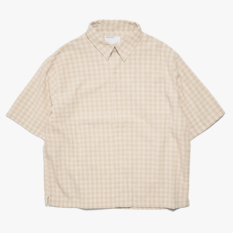 LINEN BLEND GINGHAM S/S SHIRTS -3.COLOR-(BEIGE)