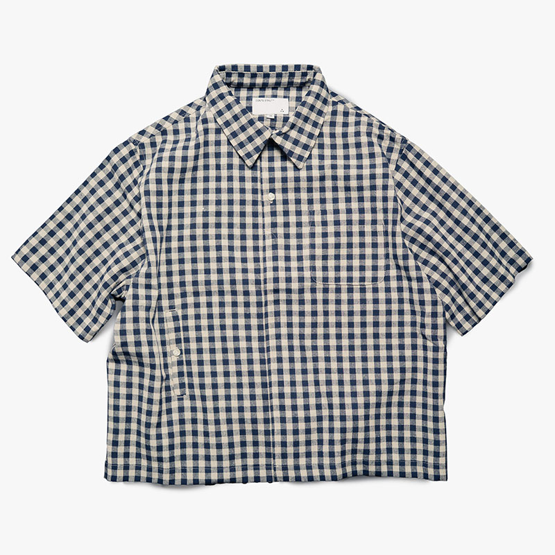 LINEN BLEND GINGHAM S/S SHIRTS -3.COLOR-(NAVY)