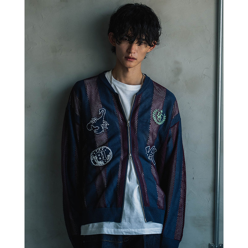 STRIPE MESH GAME BLOUSON -3.COLOR-